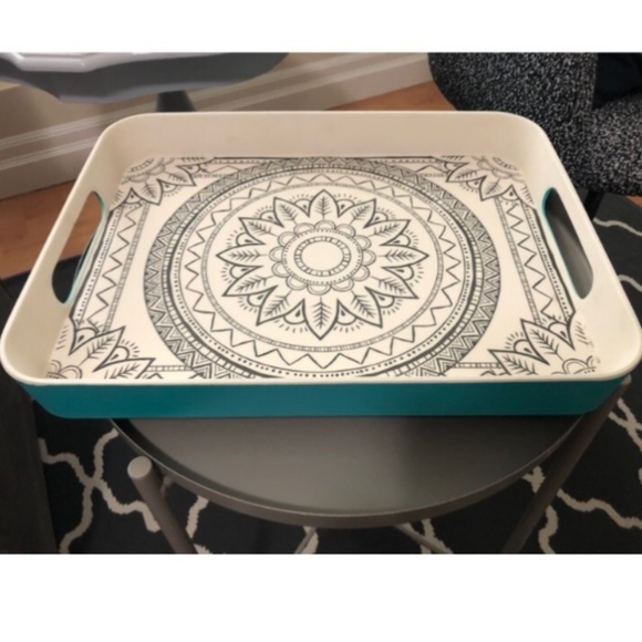 Floral Aztec design rectangular melamine serving tray turquoise black cream - Picture 1 of 2